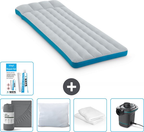 Materassino da campeggio Intex - letto francese - 72 x 189 x 20 cm - blu - lenzuolo incluso - bacio - pompa - set di riparazione en pillow protector