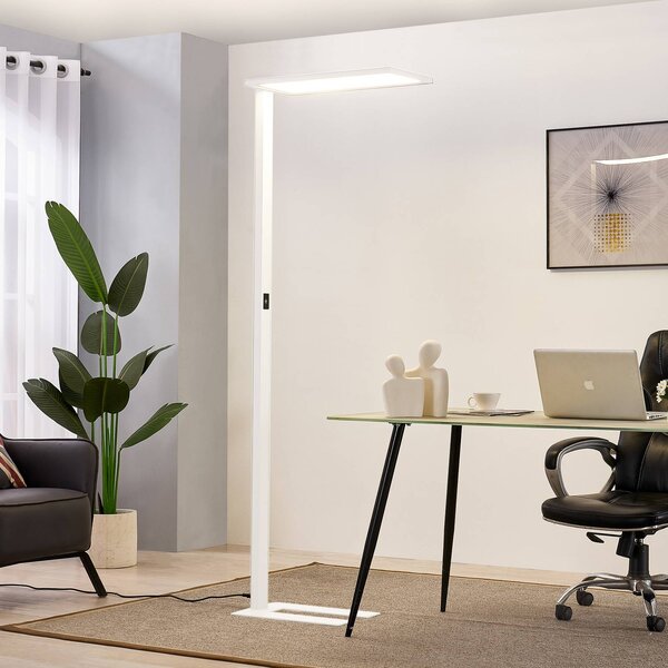 Prios Lampada da terra per ufficio Taronis, bianca, 195 cm, dimmerabile Taronis PRIOS,, Bianco / Opale, Studio / Ufficio, Alluminio, Moderno