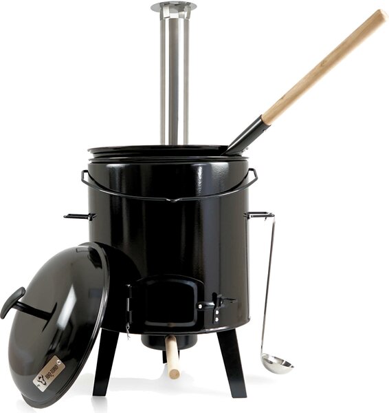 Cannone per gulasch smaltato BBQ-Toro con coperchio, bollitore 17L e padella