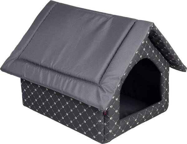 Elegante grotta per cani, casa per cani | Dimensioni XL: 44 x 55 x 43 cm | Colore: nero - motivo: zampe
