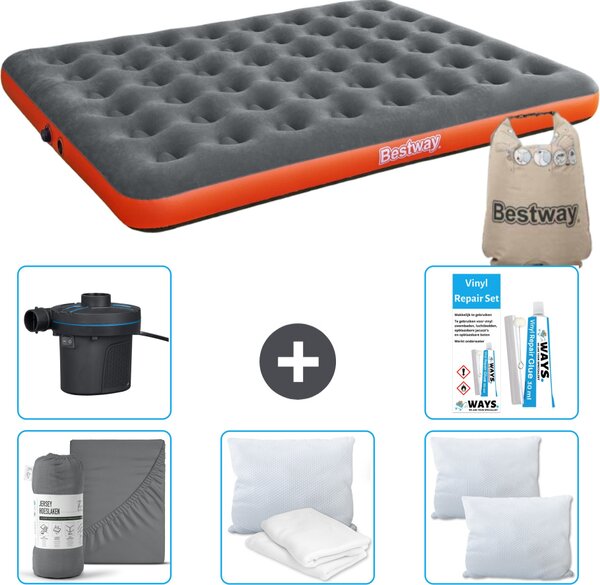 Materasso gonfiabile Bestway - 2 persone - 152 x 203 x 22 cm - grigio/arancio - accessori inclusi