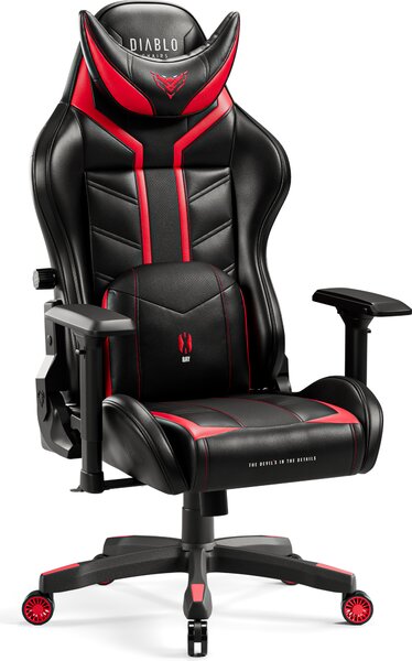Diablo X- Ray Gaming Armchair Poltrona da ufficio 4D Braccioli Design ergonomico Similcuoio Perforazione Funzione a dondolo King Size Nero-Rosso