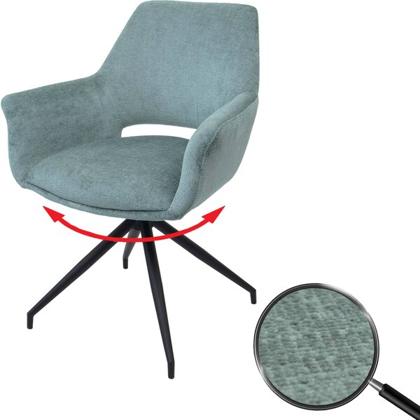 Sedia da pranzo HWC-M53, sedia da cucina imbottita con braccioli, posizione girevole automatica, metallo tessuto MVG ~ grigio-blu