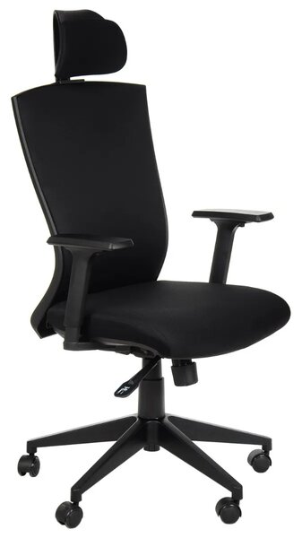 Sedia da ufficio ergonomica girevole HG-0004F, base in nylon, braccioli regolabili, poggiatesta, nero