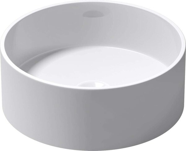 Doporro Lavabo da Appoggio, Lavandino Bagno 40x40x15cm, Lavabo Tondo da Minerale Fuso Colossum804, Bianco Lucido