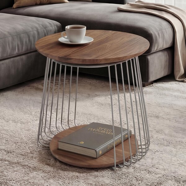 Tavolino MCA MCW-P60, tavolino tavolino lounge, metallo MDF rotondo Ø 50cm ~ marrone