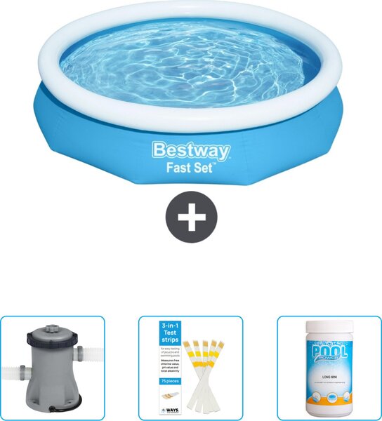 Bestway piscina gonfiabile rotonda ad ambientazione rapida - 305 x 66 cm - blu - include pompa - strisce reattive - cloro