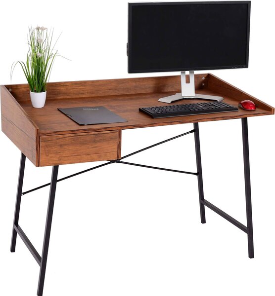 Scrivania MCW-J97, scrivania da ufficio e da computer, cassetto con struttura 3D 98x114x60 cm, certificata MVG ~ marrone