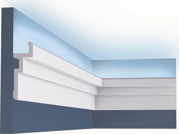 Cornice a soffitto Orac Decor CX196 MODERN U-STEPS Striscia decorativa Striscia decorativa Illuminazione indiretta stile moderno colore bianco 2 m