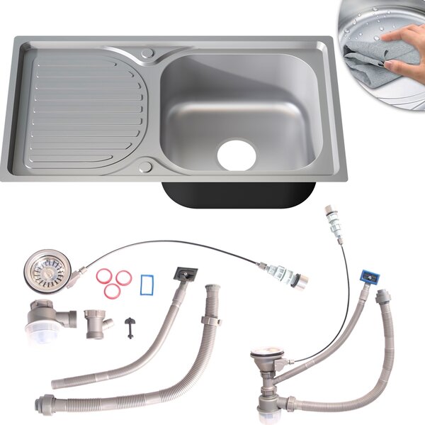Lavello da cucina in acciaio inox 72CM, destro, da incasso Lavello a vasca rotonda