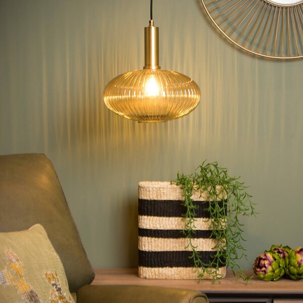 Lucide Lampada a sospensione vetro Maloto, Ø 30 cm, ambra dimmerabile, Crema / Ambra, Soggiorno / Sala da pranzo, Vetro