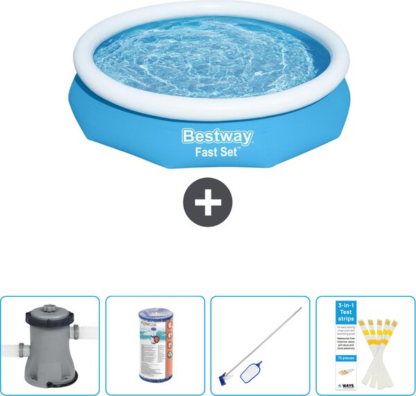 Piscina gonfiabile rotonda Bestway Fast-Set - 305 x 66 cm - blu - inclusa pompa - filtro - kit di pulizia - strisce reattive