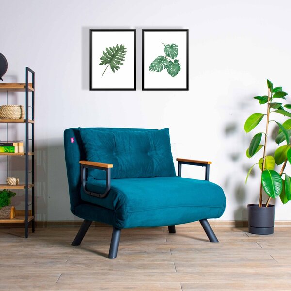 Hanah Home, Sando Single - Petrol Green, divano letto, divano letto a 1 posto, verde petrolio, poliestere, 67 x 78 x 78 x cm