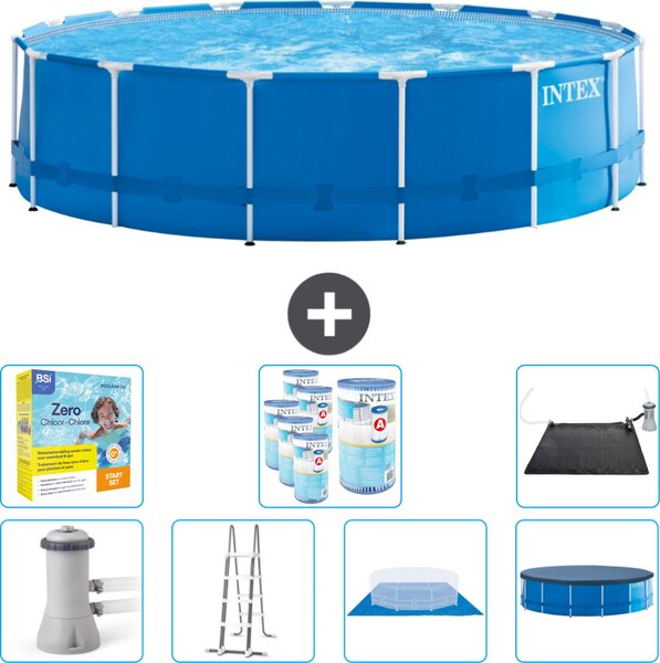 Piscina Intex con struttura rotonda - 457 x 122 cm - blu - inclusa pompa - scaletta - telo di fondo - confezione di manutenzione della copertura - filtro - tappetino solare