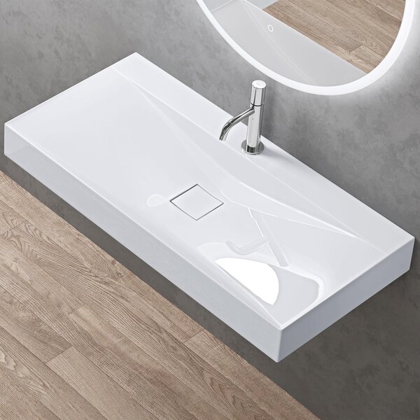 Doporro Lavabo da Appoggio o Sospeso Rettangolare 100 cm in Marmoresina Bianco Lucido, Lavandino Bagno con Foro per Rubinetto, Montaggio a Parete - Colossum810