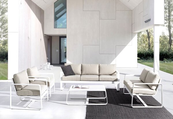 Divano da Giardino 3 Posti 194x78x84h cm in Alluminio e PP Merrigan Bianco