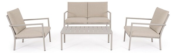 Set 4 Pezzi Salotto da Giardino con Divano 2 Poltrone e Tavolino in Alluminio e PP Konnor Rastin