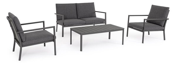 Set 4 Pezzi Salotto da Giardino con Divano 2 Poltrone e Tavolino in Alluminio e PP Konnor Antracite
