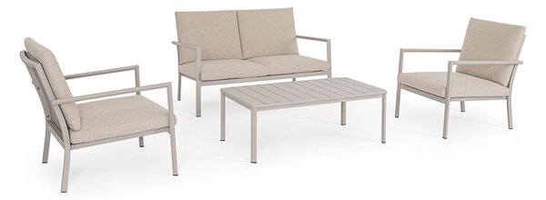 Set 4 Pezzi Salotto da Giardino con Divano 2 Poltrone e Tavolino in Alluminio e PP Konnor Rastin