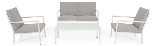 Set 4 Pezzi Salotto da Giardino con Divano 2 Poltrone e Tavolino in Alluminio e PP Konnor Bianco