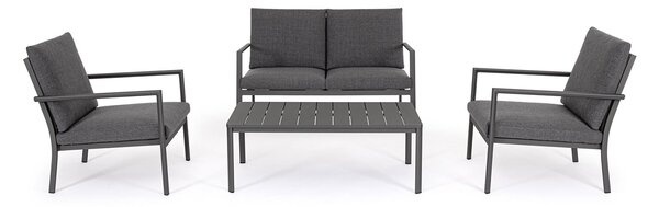 Set 4 Pezzi Salotto da Giardino con Divano 2 Poltrone e Tavolino in Alluminio e PP Konnor Antracite