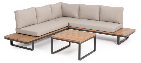 Set 4 Pezzi Salotto da Giardino con 2 Divani 1 Poltrona Angolare e Tavolino in Alluminio e PP Zelmar Antracite