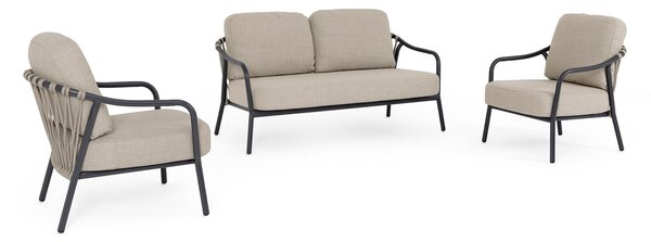 Set 3 Pezzi Salotto da Giardino con Divano 2 Poltrone in Alluminio e PP Edvige Antracite