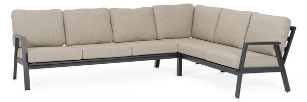 Set 3 Pezzi Salotto Angolare da Giardino con Cuscini in Alluminio e PP Flaminio Antracite