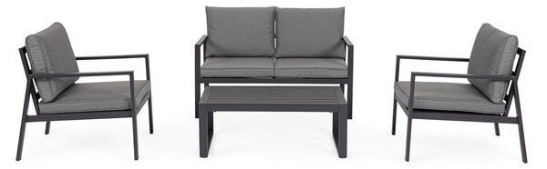 Set 4 Pezzi Salotto da Giardino con Divano 2 Poltrone e Tavolino in Alluminio e Spun Poly Hilde Antracite