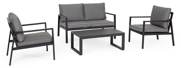 Set 4 Pezzi Salotto da Giardino con Divano 2 Poltrone e Tavolino in Alluminio e Spun Poly Hilde Antracite