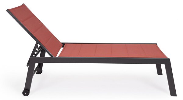 Lettino Prendisole da Esterno 65x200x102-42,5h cm Schienale a 5 Posizioni in Alluminio e Textilene Hilde Antracite e Rosso