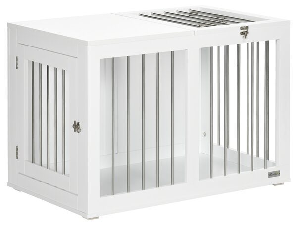 PawHut Casetta per Cani Taglia Media con 2 Porte Bloccabili, Gabbia in Acciaio e MDF, 80x50x56.5 cm, Bianco