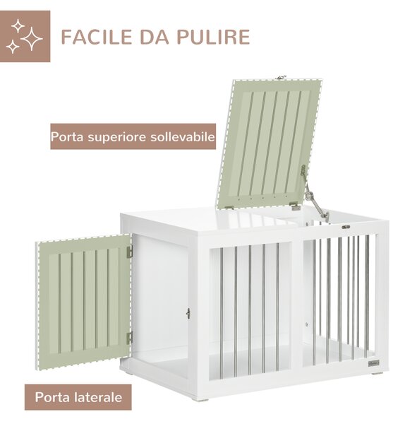 PawHut Casetta per Cani Taglia Media con 2 Porte Bloccabili, Gabbia in Acciaio e MDF, 80x50x56.5 cm, Bianco