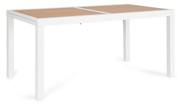 Tavolo Allungabile da Esterno 160-240x90x75h cm in Alluminio e Polywood Hilija Naturale e Bianco