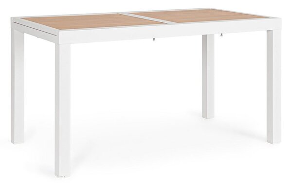 Tavolo Allungabile da Esterno 140-210x77x75h cm in Alluminio e Polywood Hilija Naturale e Bianco
