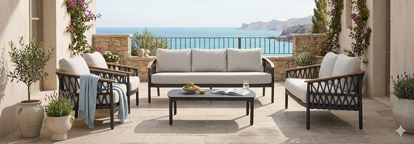 Divano da Giardino 3 Posti con Cuscini 205x75x85h cm in Alluminio e PP Fenix Antracite