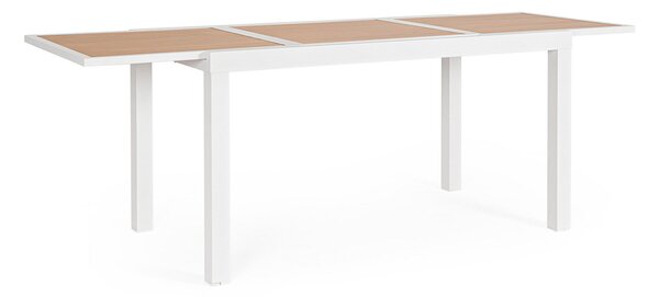 Tavolo Allungabile da Esterno 140-210x77x75h cm in Alluminio e Polywood Hilija Naturale e Bianco