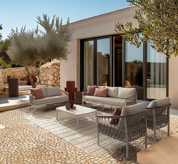 Divano da Giardino 3 Posti con Cuscini 205x75x85h cm in Alluminio e PP Fenix Vapor