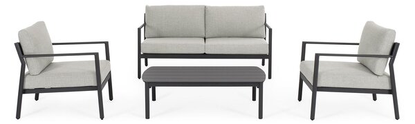 Set 4 Pezzi Salotto da Giardino con Divano 2 Poltrone e Tavolino in Alluminio e Spun Poly Sirius Antracite