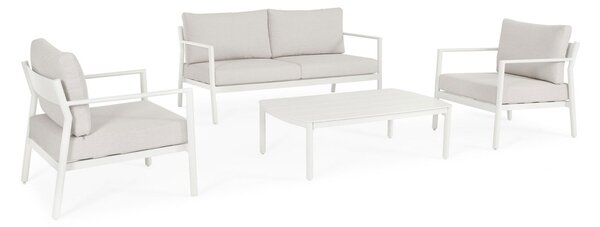 Set 4 Pezzi Salotto da Giardino con Divano 2 Poltrone e Tavolino in Alluminio e Spun Poly Sirius Vapor
