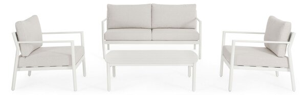 Set 4 Pezzi Salotto da Giardino con Divano 2 Poltrone e Tavolino in Alluminio e Spun Poly Sirius Vapor