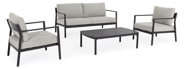 Set 4 Pezzi Salotto da Giardino con Divano 2 Poltrone e Tavolino in Alluminio e Spun Poly Sirius Antracite