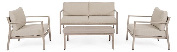 Set 4 Pezzi Salotto da Giardino con Divano 2 Poltrone e Tavolino in Alluminio e Spun Poly Sirius Timber