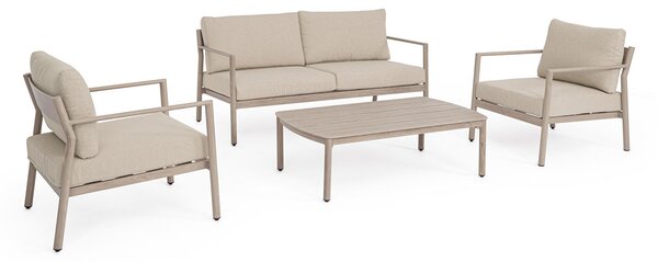 Set 4 Pezzi Salotto da Giardino con Divano 2 Poltrone e Tavolino in Alluminio e Spun Poly Sirius Timber