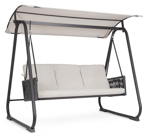 Dondolo da Giardino 3 Posti con Cuscini 210x138x182h cm in Acciaio e Poliestere Dedalo Grigio Chiaro