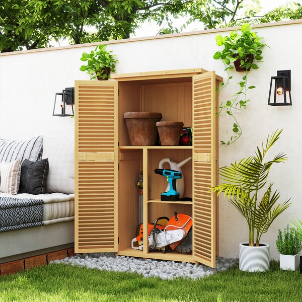 Outsunny Casetta da Giardino a 4 Ripiani con Anta a Persiana, Tettuccio in bitume, Capanno in legno, 87x46.5x160 cm, Giallo e Verde | Aosom Italy