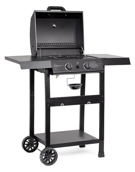 Barbecue a Gas 2 Bruciatori 97,5x49x99h cm Accensione Piezoelettrica in Acciaio Louis Nero