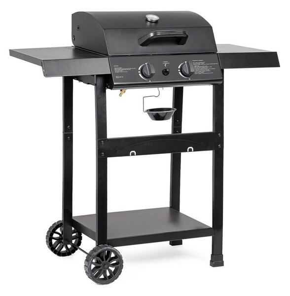 Barbecue a Gas 2 Bruciatori 97,5x49x99h cm Accensione Piezoelettrica in Acciaio Louis Nero