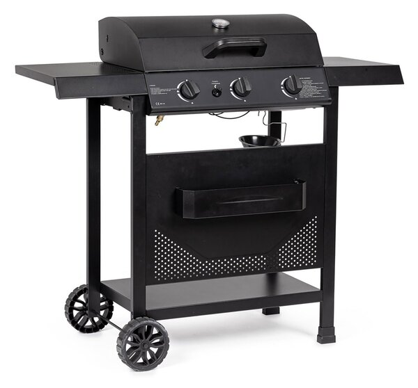 Barbecue a Gas 3 Bruciatori 109,5x51x98,7h cm Accensione Piezoelettrica in Acciaio Louis Nero