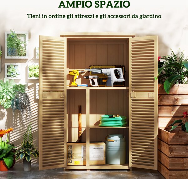 Outsunny Casetta da Giardino a 4 Ripiani con Anta a Persiana, Tettuccio in bitume, Capanno in legno, 87x46.5x160 cm, Giallo e Verde | Aosom Italy